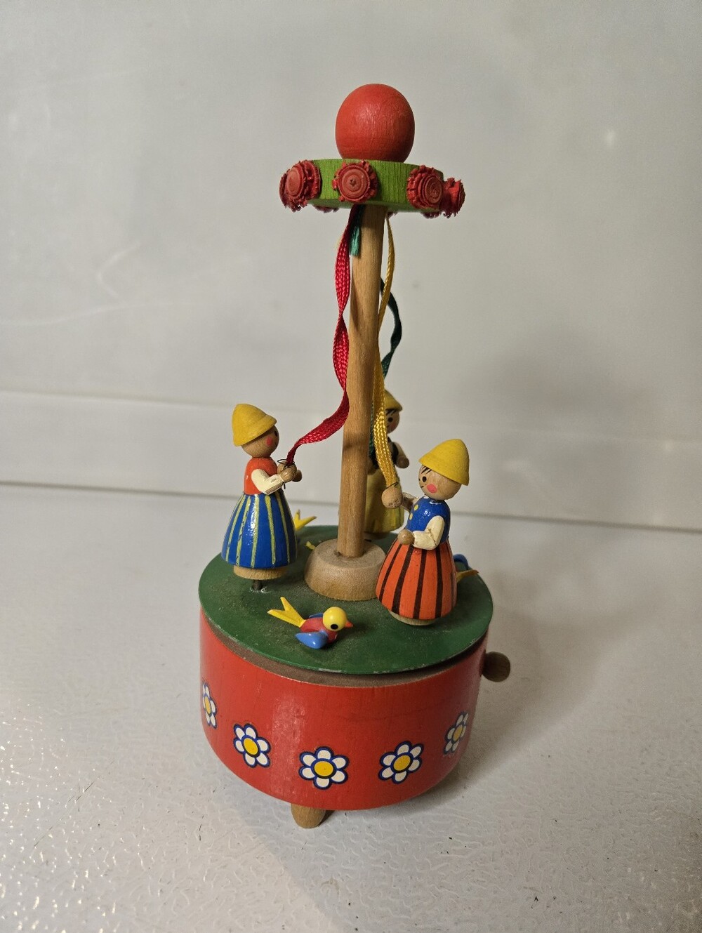 Vintage German Steinbach Wooden Maypol Dancers Music Box Carousel